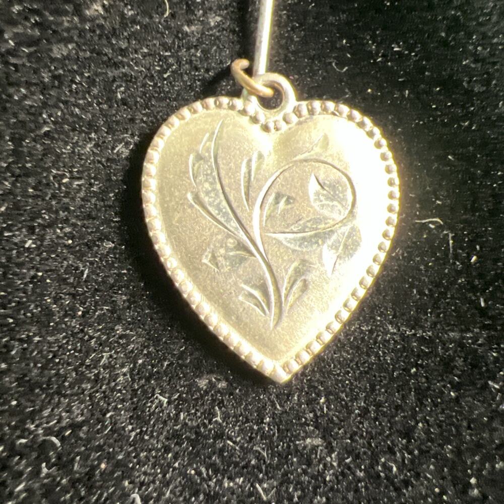 Vintage Etched Chased Floral Heart Sterling Silver 925 Charm Pendant